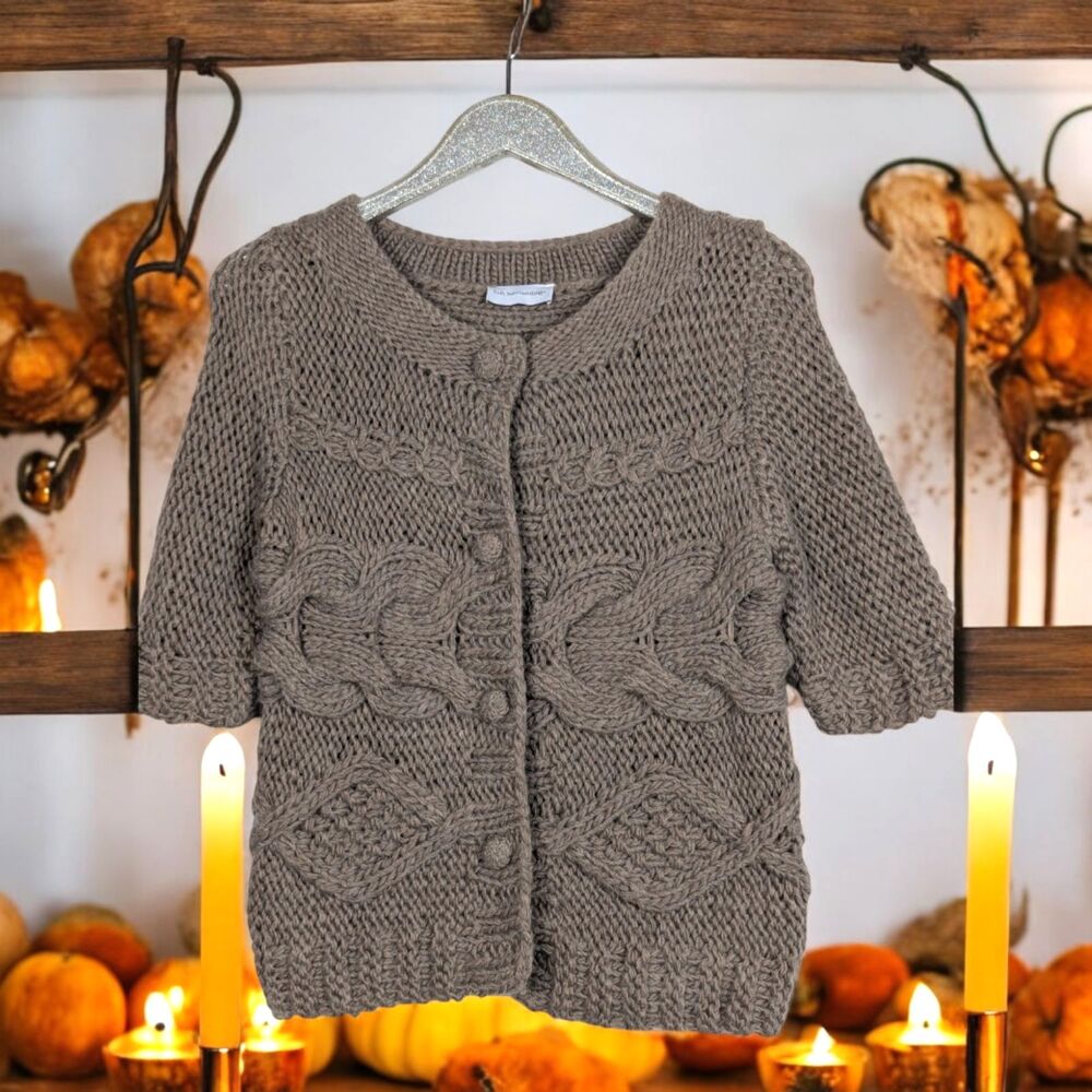 SOFT SURROUNDINGS Chunky Cable Knit Cardigan Wool-Blend Cottage Boho Size Small
